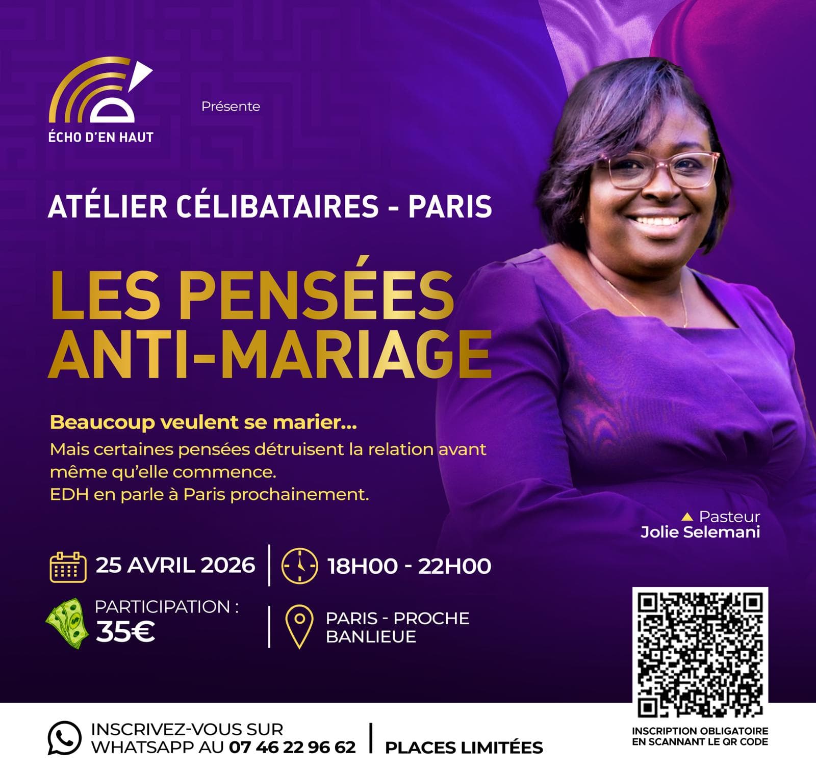 Affiche de l’atelier Les pensées anti-mariage animé par Jolie Selemani